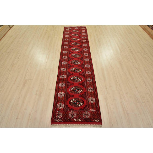 Tribal Turkmen Runner 2’6” X 9’10” Red Wool Vintage Tribal Hand-Knotted Rug For Sale - Image 3 of 11