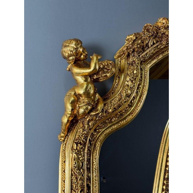 Large 19th Century Louis XV Mirror in Carved and Gilded Wood For Sale - Image 10 of 12