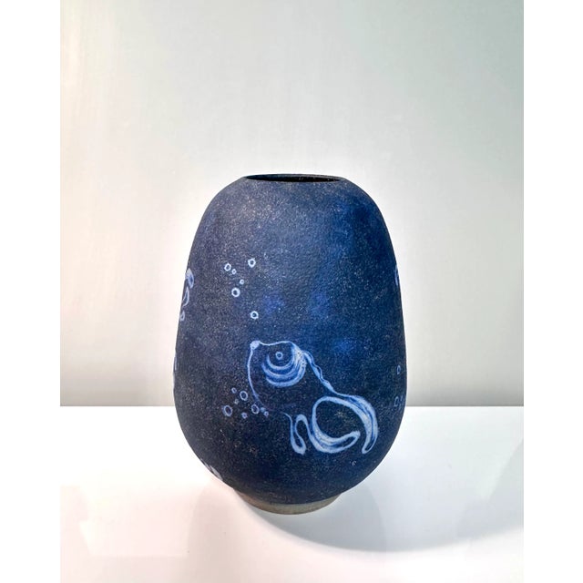 Mid-Century Modern Studio Ceramic Art Vase with Fish Decor, Germany, 1950s For Sale - Image 3 of 8