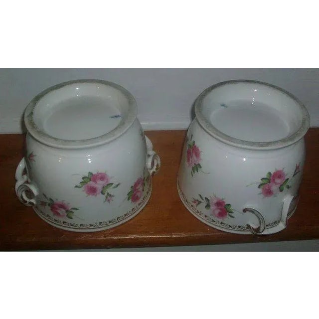 19th Century French Empire Locre Old Paris Porcelain Rose Vase Shape Fruit Coolers - A Pair For Sale - Image 10 of 11