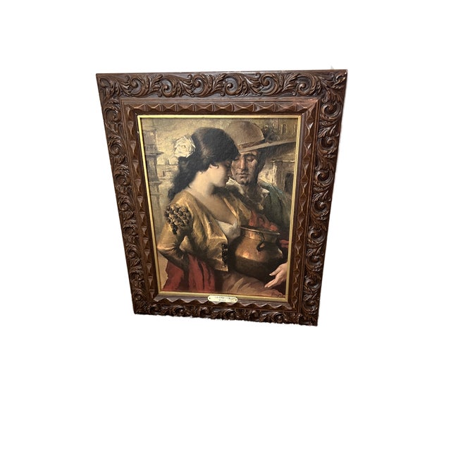 This is original framed wall decor piece is a vintage mid-century reproduction print of "La Coqueta" by the Spanish artist...