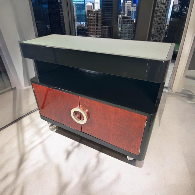 Custom Italian Glass Topped Bar Cart Attributed to Italian Maker Saporiti For Sale - Image 9 of 9