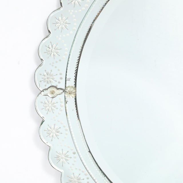 Mid-Century Modernist Scallop Design Reverse-Etched & Beveled Mirror For Sale - Image 4 of 12