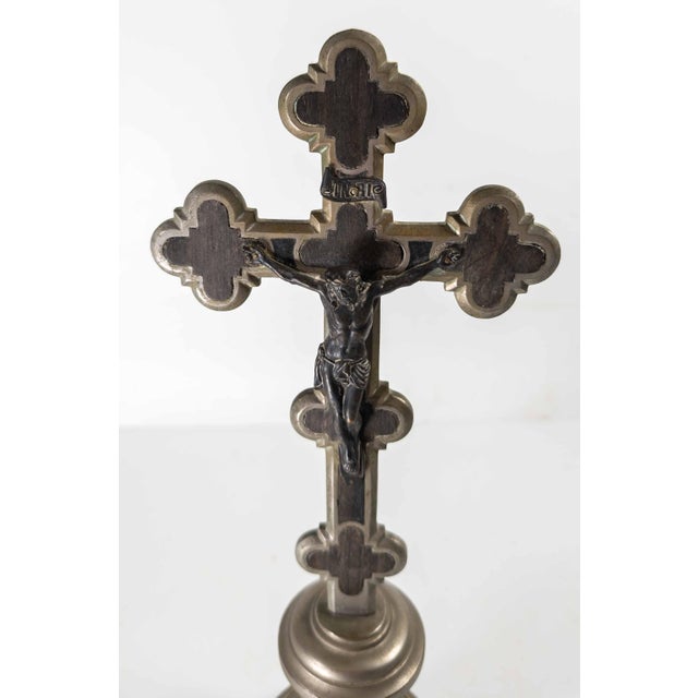 Wood Early 20th Century Continental European Gothic Revival Metal Crucifix For Sale - Image 7 of 13