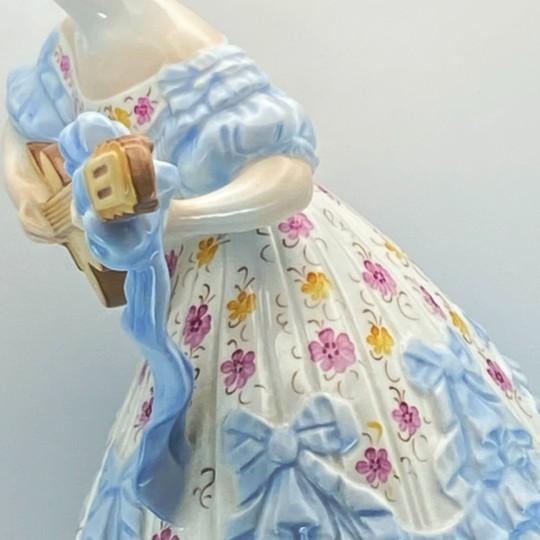Ceramic Herend Deryne (Mrs. Dery) Large 14” Porcelain Figure: Woman With Guitar/Mandolin (Blue Gown, Floral Motifs) Ligeti Early Mark, Vintage #5753 For Sale - Image 7 of 18