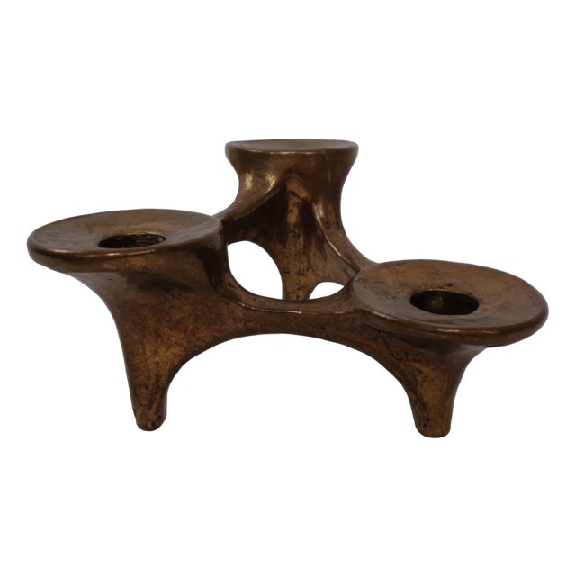 Brutalist Bronze Candleholder by Michael Harjes, 1960s For Sale
