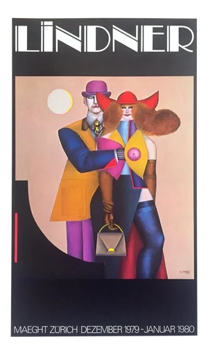 Richard Lindner Vintage 1979 Galerie Maeght Zurich Lithograph Print Pop Art Exhibition Poster " Couple " 1977