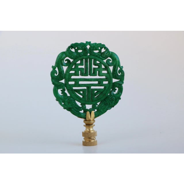 Chinoiserie Chinese Lattice Carved Stone Lamp Finial on Brass Hardware For Sale - Image 3 of 3
