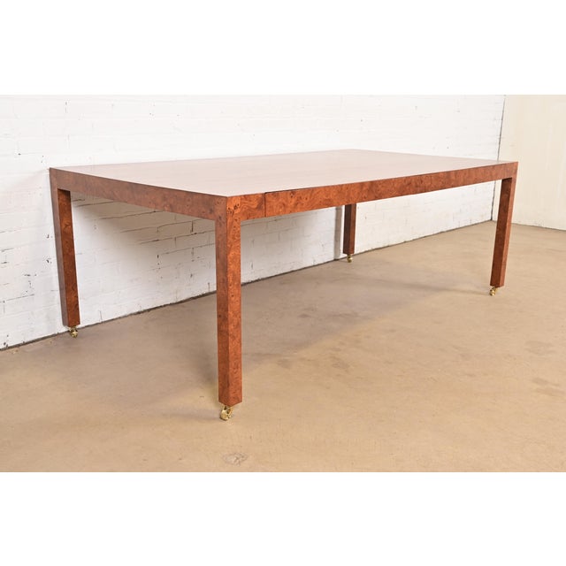John Widdicomb Milo Baughman Style Mid-Century Modern Burl Wood Parsons Dining Table or Executive Desk, Newly Refinished For Sale - Image 4 of 13