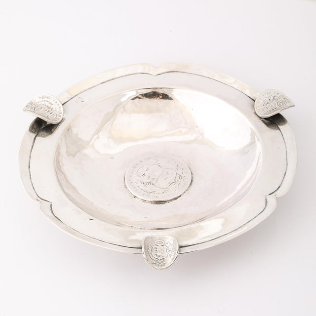 Art Deco Art Deco Heavy Hand-Hammered .900 Sterling Silver Ashtray With Sculptural Coins For Sale - Image 3 of 12