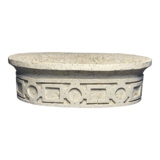 Late 20th Century Oval Limestone Architectural Designed Decorative Bowl For Sale