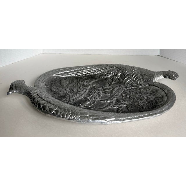 Vintage 1986 Arthur Court Double Pheasant Quail Aluminum Serving Tray For Sale In Los Angeles - Image 6 of 9