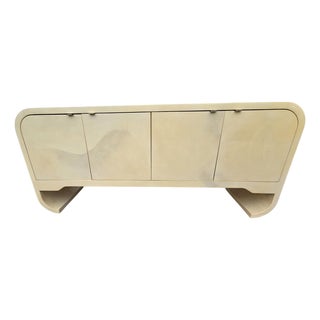 Vintage 1970s Faux Goatskin Console Buffet Karl Springer Style Postmodern Credenza For Sale