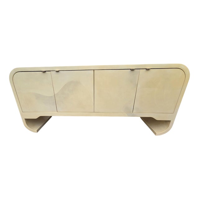 Vintage 1970s Faux Goatskin Console Buffet Karl Springer Style Postmodern Credenza For Sale