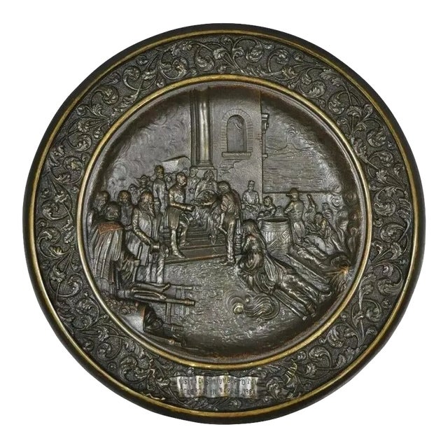 Bronze King Umberto Visiting Cholera Hospital Naples 1884 Dish Wall Plaque For Sale