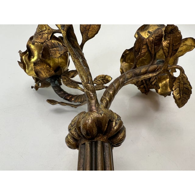 Metal Vintage Brass Table Ornaments with Flowers, France, 1960s, Set of 2 For Sale - Image 7 of 13