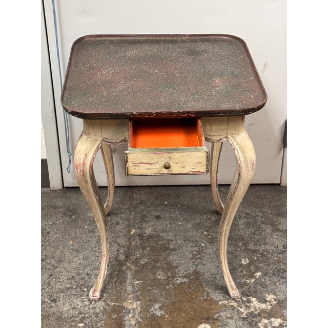 Cream Swedish Faux Porphyry Top Side Table + Drawer, Vintage For Sale - Image 8 of 12