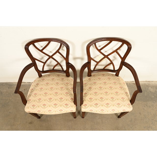 1980s Kindel Furniture Style Federal Carved Mahogany Armchairs, Pair For Sale - Image 5 of 14