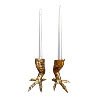 Pair of Midcentury Brass Talon Candlestick Holders For Sale
