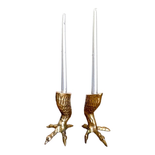 Pair of Midcentury Brass Talon Candlestick Holders For Sale