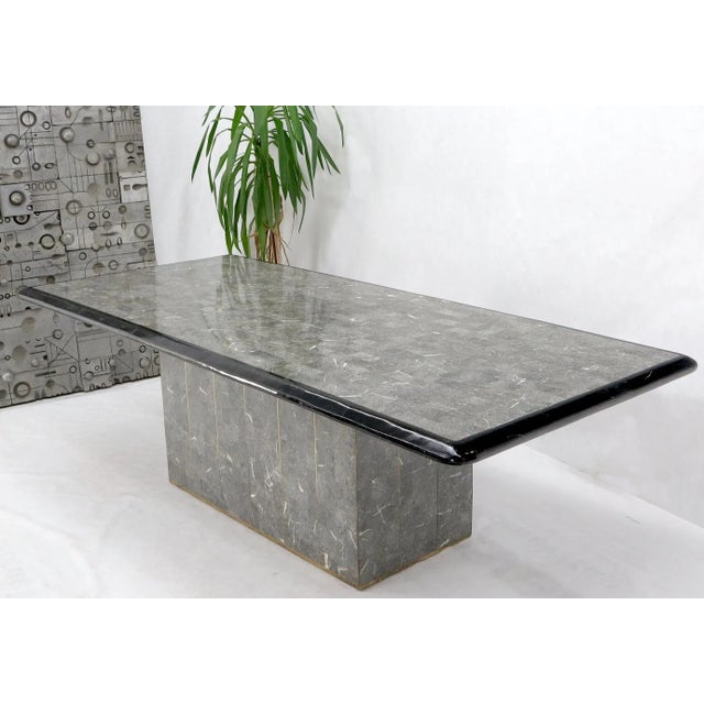 Metal Large Tessellated Black & Grey Stone Brass Inlay Dining Table For Sale - Image 7 of 13