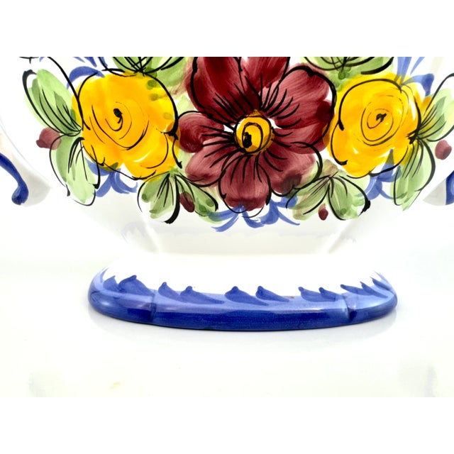 1960s 1960s Mid Century Hand Painted Alcobaça Portugal Centerpiece Bowl For Sale - Image 5 of 11