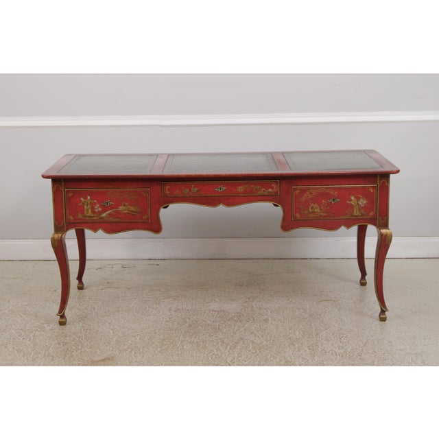 Age: 60 Years Old Details: French Regency Gold Embossed Leather Felt Lined Drawers Hand Painted Red Lacquered Nicely...