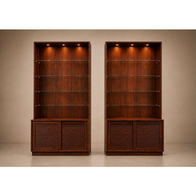 1960s Architectural Brazilian Modern Style Bookcases in Aged Reclaimed Rosewood, Pair For Sale - Image 12 of 17