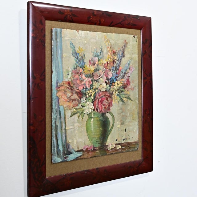 English Vintage Framed Floral Still-Life Painting For Sale - Image 9 of 11