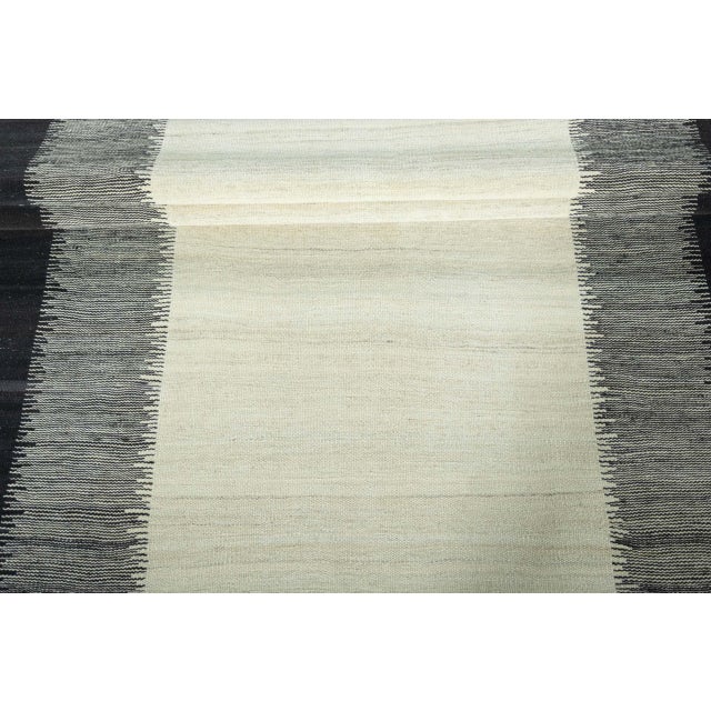 Cream Modern Black and White Handwoven Designer Kilim Rug For Sale - Image 8 of 9