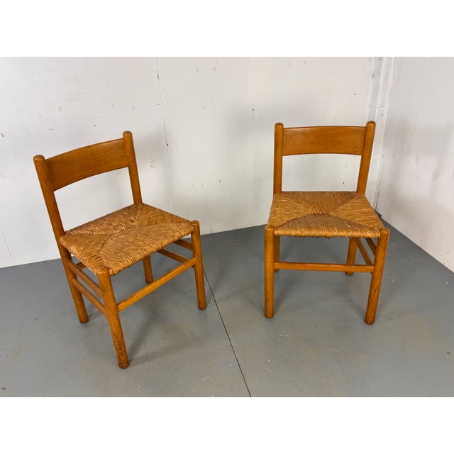 Brown Vintage Oak and Rush Chairs by J Van Heuvel for Advorm, 1950s, Set of 2 For Sale - Image 8 of 11