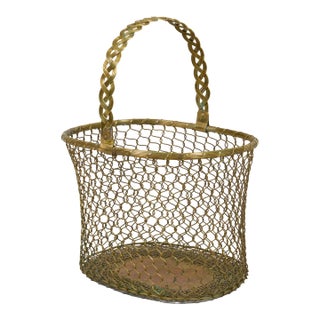 Vintage Brass Wire Mesh Basket For Sale