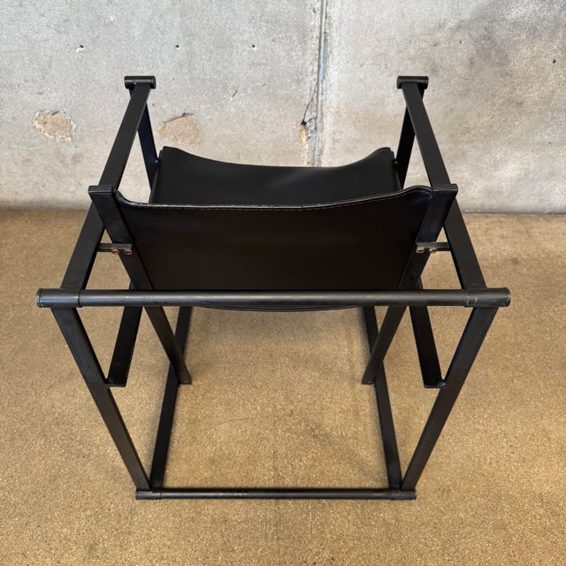 Metal 1990s Post Modern Black Leather and Metal Armchair #2 Attributed to Radbound Van Beekum for Pastoe For Sale - Image 7 of 11