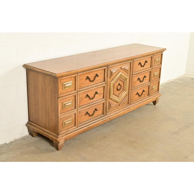 Thomasville Thomasville Spanish Mediterranean Pecan Wood Triple Dresser or Credenza, 1960s For Sale - Image 4 of 16