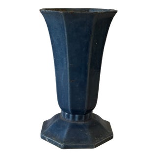 Vintage Art Deco Style Metal Vase in Deep Navy Blue For Sale