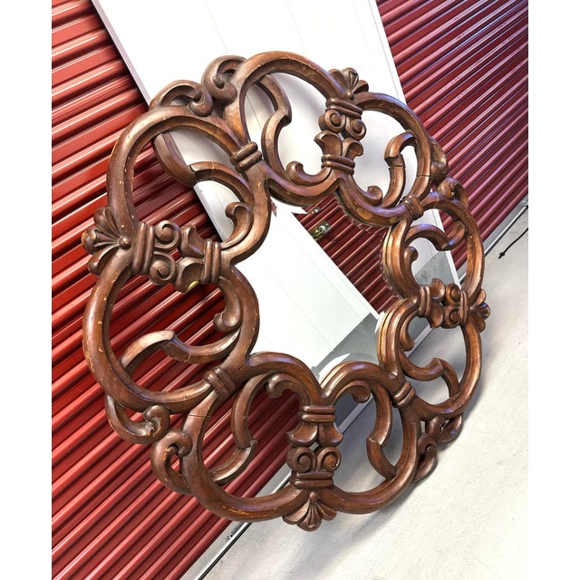 Large 60in Ornate Carved Wood Wall Mirror For Sale - Image 4 of 11