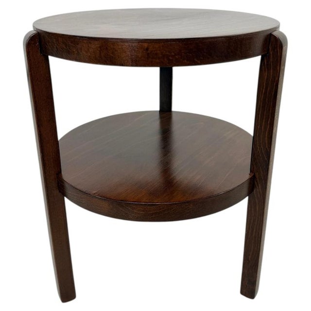 Wood Art Deco Round Side Table with Shelf from Thonet Mundus, 1930s For Sale - Image 7 of 7