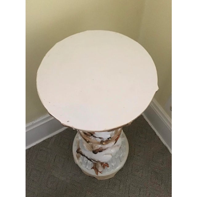 Vintage Majolica Glazed Bird Heron Pedestal Stand / Side Table Vintage highly glossed majolica style painted stand Great...