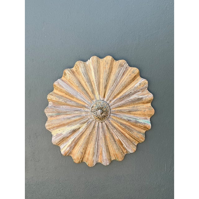 Vintage Carved Wood Sunburst Wall Medallion For Sale - Image 10 of 12