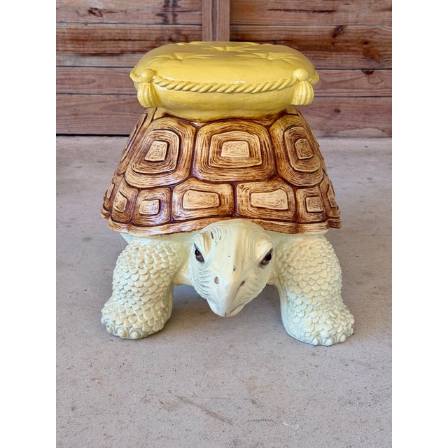 Vintage Hollywood Regency Cast Resin Turtle Garden Stool - Accent Table For Sale - Image 11 of 12