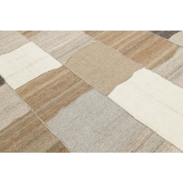 Contemporary Minimalist Neutral Patchwork Wool Kilim Rug Wabi-Sabi Handmade For Sale In New York - Image 6 of 12