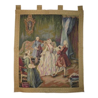 1980s Large Drawing Room Scene Bordered Tapestry For Sale