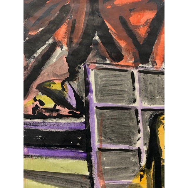 Mid-Century Modern 1950s "Figure in Shadow" Figurative Gouache Painting America Modernist For Sale - Image 3 of 6