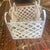 Vintage Victorian French Style White Iron / Lattice Rectangle Basket W/ Leaves/Tiles & Fixed Handle For Sale - Image 4 of 18