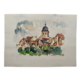 Henry Emil Salloch Original Watercolor on Paper Vézelay, France. 1972. For Sale
