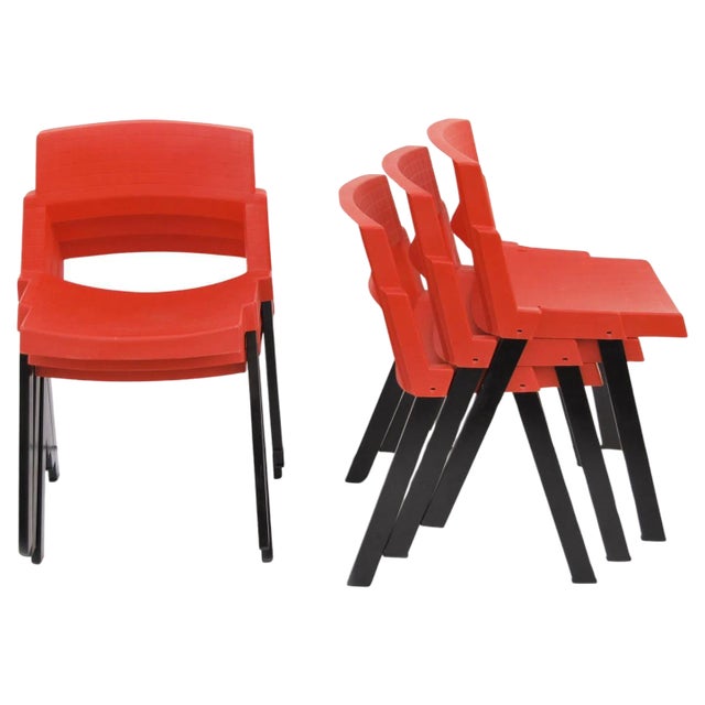 Red and Black City Dining Chairs attributed to Lucci & Orlandini for Lamm, 1980s, Set of 6 For Sale