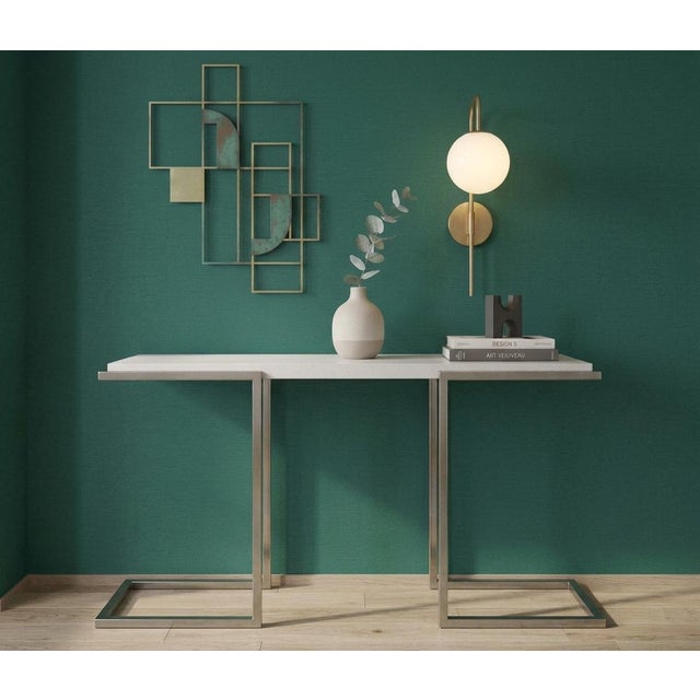 Satin-Finish Steel Console Table with Glossy Cream-White Shelf by Guy Lefèvre for Maison Jansen, 1980s For Sale - Image 4 of 10