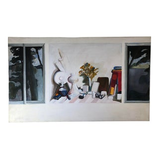 Large Mid 20th Century Original Window View With Still Life Painting by Ellen Lanyon For Sale