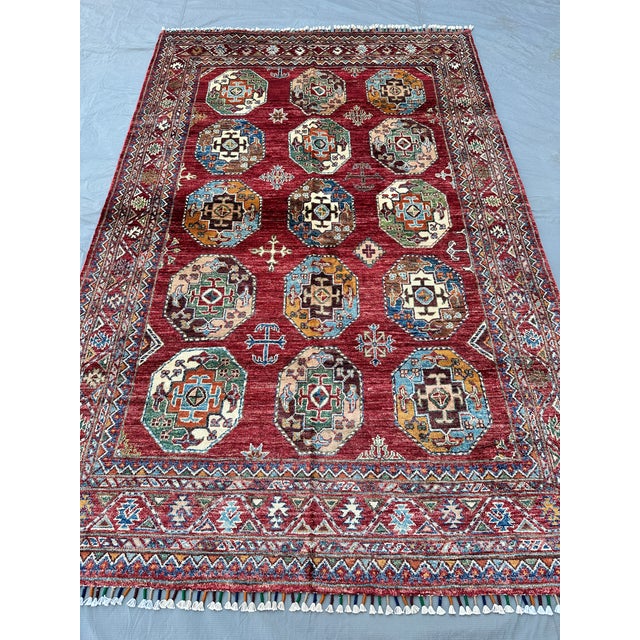 2000 - 2009 Red Memling Gul Kazak Hand-Knotted Wool Rug - 5'4" X 8'3" For Sale - Image 5 of 15