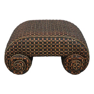 Mackenzie Childs Scrolled Base Woven Wicker Stool For Sale